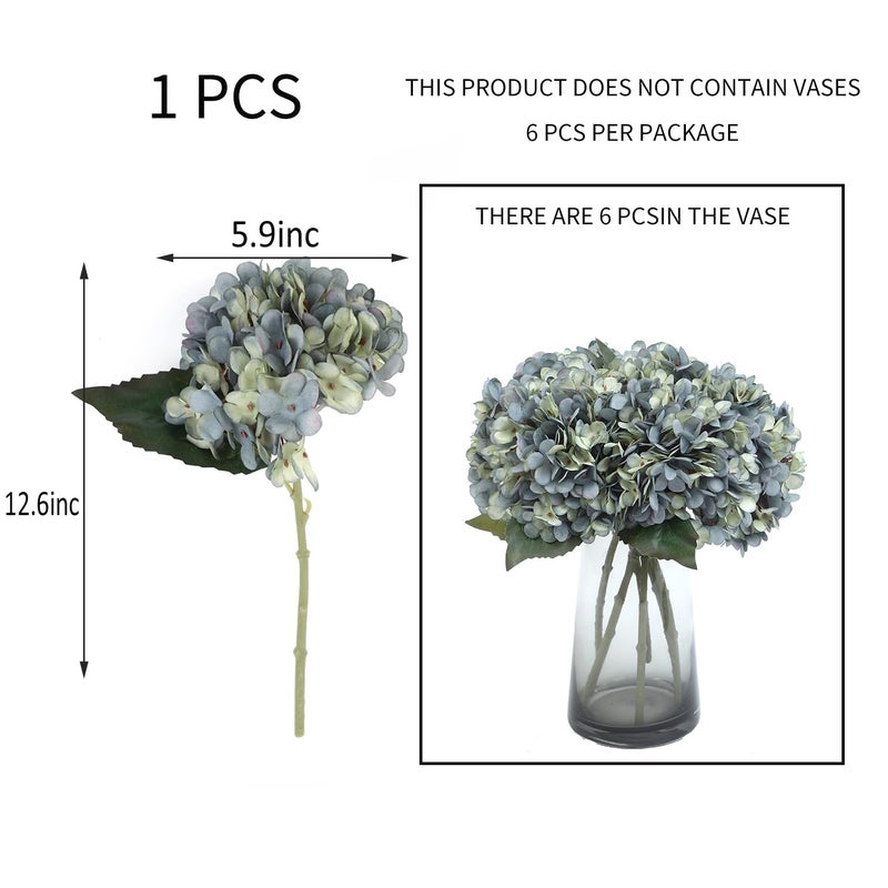 Kimura's Cabin 6pcs Artificial Silk Hydrangea Flowers Vintage Fake Bouquets Faux Hydrangeas Flower with Stems for Wedding Party Autumn Farmhouse Home Table Core Decoration (Deep Lake Blue) - Image 2